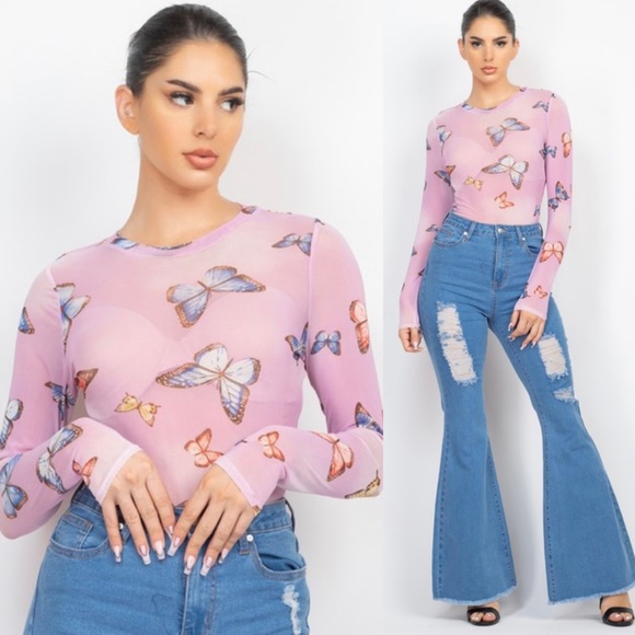 🆕Butterfly mesh print top - Picture 3 of 8